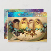 KIPPEN, SNEEUWDRUPPELS EN PAASEI IN BLAUWE SPRANKE FEESTDAGENKAART (Voorkant / Achterkant)