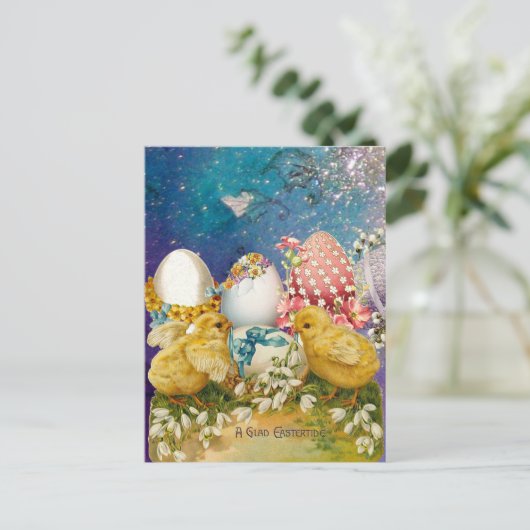 KIPPEN, SNEEUWKLOKJES EN PAASEIEREN MET BLAUWE BOO FEESTDAGENKAART (Staand voorkant)