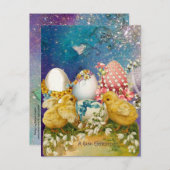 KIPPEN, SNEEUWKLOKJES EN PAASEIEREN MET BLAUWE BOO FEESTDAGENKAART (Voorkant / Achterkant)