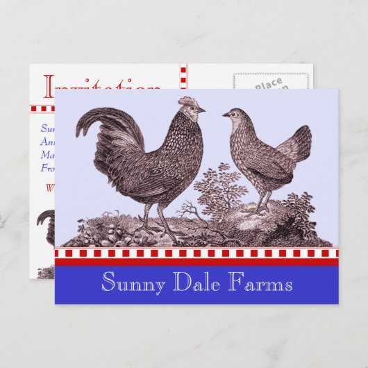 Kippen Uitnodiging voor Picnic, Boerenmarkt, B (Voorkant / Achterkant)