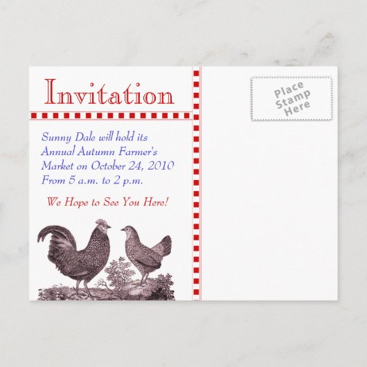 Kippen Uitnodiging voor Picnic, Boerenmarkt, B (Achterkant)