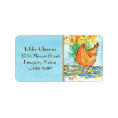 Kippen vallen bladeren blauw Waterverf Etiket (Voorkant)