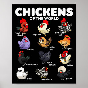 Kippen Van De Wereld Grappige Cartoon Kippenrassen Poster