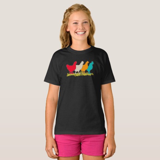 Kippen van verschillende kleuren t-shirt (Voorkant volledig)