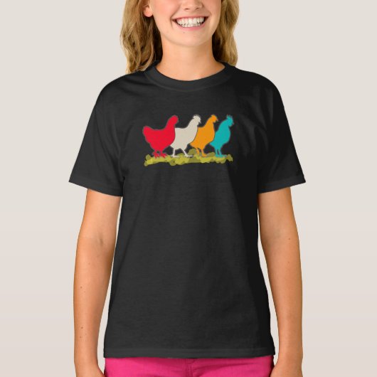 Kippen van verschillende kleuren t-shirt (Voorkant)