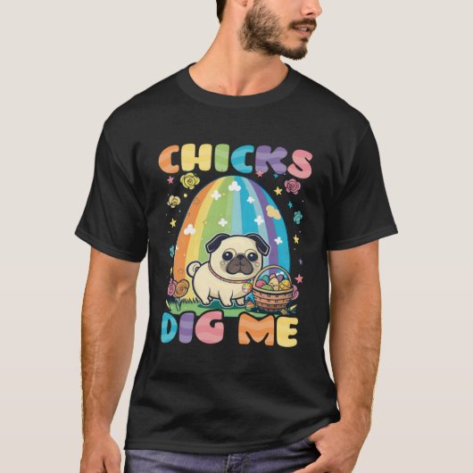 Kippen Vinden Me Mops Christelijk Pasen T-shirt (Voorkant)