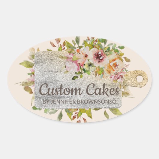 Kippen voor boter, bakkerij, keuken, siergoud ovale sticker (Voorkant)