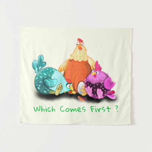 Kippen wachten op ei om te broeden Grappig Kinder  Wandkleed (Voorkant (horizontaal))