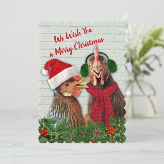 Kippen wensen u een vrolijk kerstfeest feestdagenkaart (Staand voorkant)