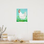 Kippenboer White Leghorn Blue Waterverf Poster (Keuken)