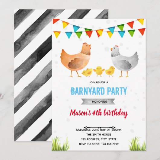 Kippenboerderij verjaardagsfeestje kaart (Voorkant / Achterkant)