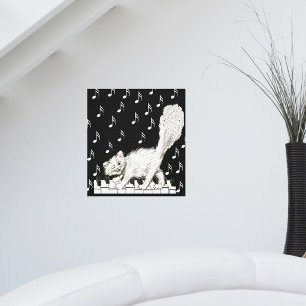 Kippende Witte Kat op Pianotoetsen Muzieknoten Canvas Afdruk