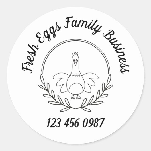 Kippeneierbedrijf Schattige Hen Black&White Ronde Sticker (Voorkant)