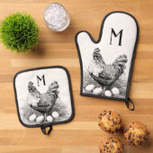 Kippeneieren Land Boerderij Monogram Ovenwant & Pannenlap Set (Top down)