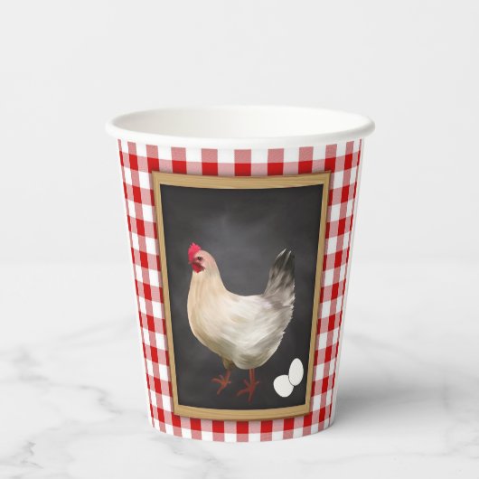 Kippeneieren Rood en Wit Land Gingham Papieren Bekers (Achterkant)