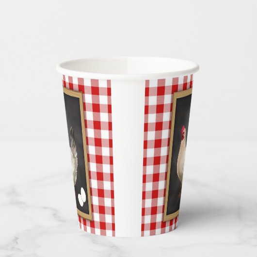 Kippeneieren Rood en Wit Land Gingham Papieren Bekers (Links)