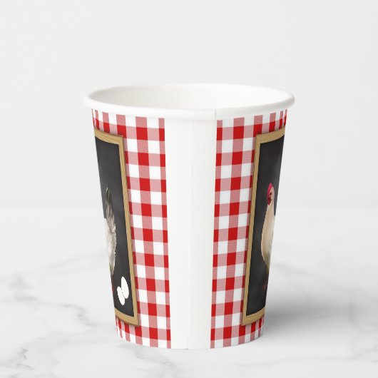 Kippeneieren Rood en Wit Land Gingham Papieren Bekers (Rechts)