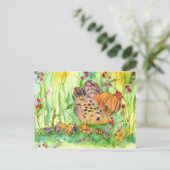 Kippenhoen Familie Vogel Waterverf Schilderij Briefkaart (Staand voorkant)