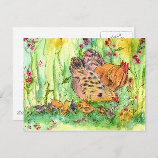 Kippenhoen Familie Vogel Waterverf Schilderij Briefkaart (Voorkant / Achterkant)