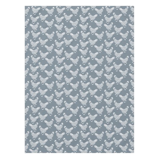 Kippenhoen Pluimvee Dusty Blauw en Wit Tafelkleed (Voorkant)