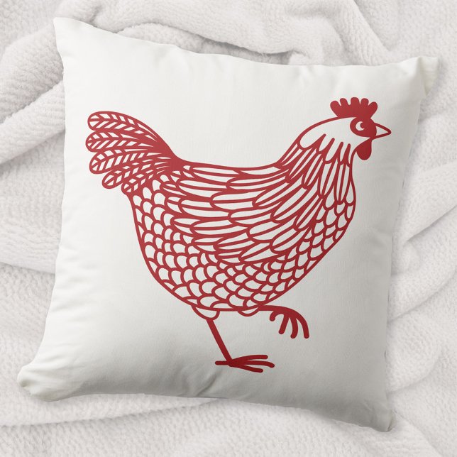 Kippenhoen Pluimvee Rood en Wit Kussen (Red and white hen chicken poultry art throw pillow)