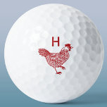 Kippenkip Monogram Initiaal Golfballen<br><div class="desc">Een rode kip voor pluimveeliefhebbers. Wijzig het monogram initiaal personaliseren. Originele kunst van Nic Squirrell.</div>