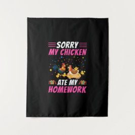 Kippenkunst Mijn Kip Heeft Mijn Huiswerk Opgegeten Wandkleed