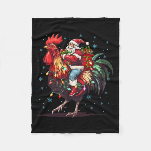 Kippenliefhebber Xmas Funny Santa Riding Chicken C Fleece Deken (Voorkant)