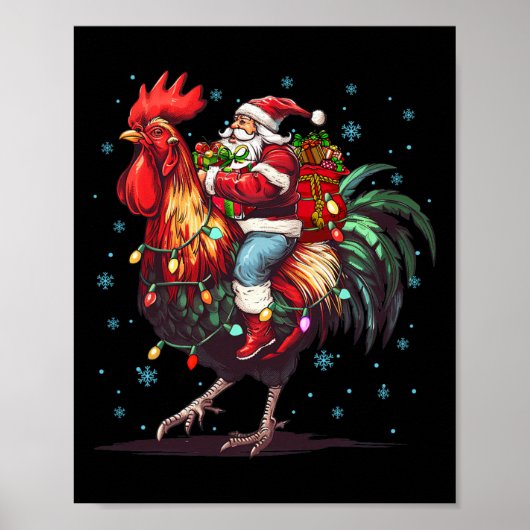 Kippenliefhebber Xmas Funny Santa Riding Chicken C Poster (Voorkant)
