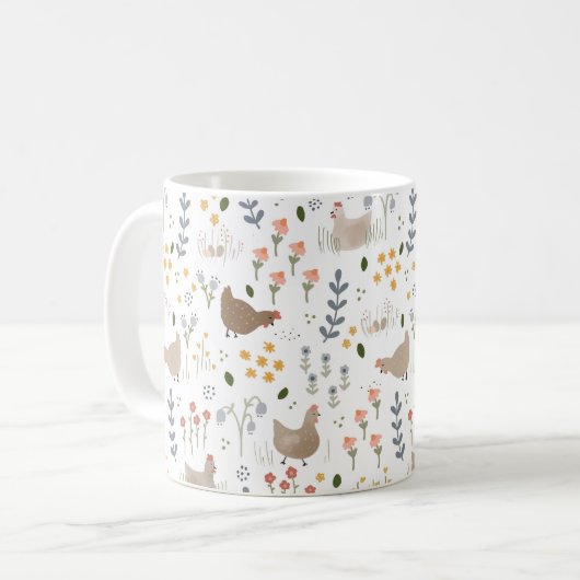 Kippenliefhebbers Boerderij Meisje Bloemen Gift Ma Koffiemok (Voorkant links)