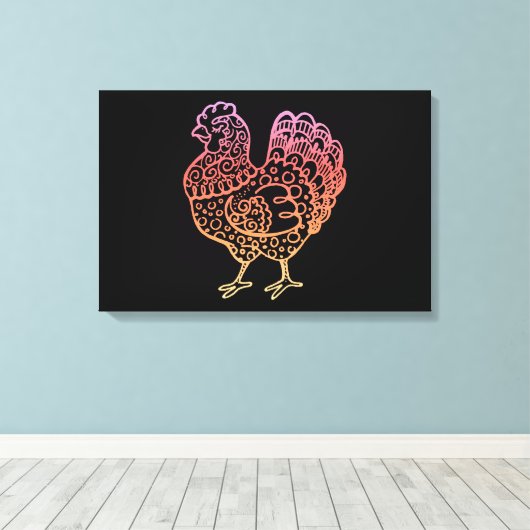  kippenlineart canvas afdruk (Insitu (Houten vloer))