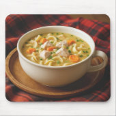 Kippennoedelsoep op een geplette deken muismat (Voorkant)