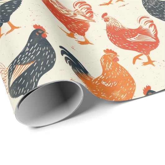  kippenpatroon cadeaupapier (Rol Hoek)