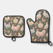 Kippenpatroon Ovenwant & Pannenlap Set (Voorkant)