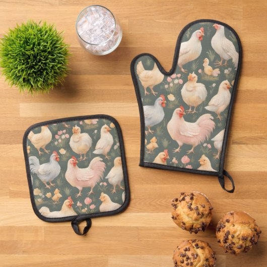 Kippenpatroon Ovenwant & Pannenlap Set (Top down)