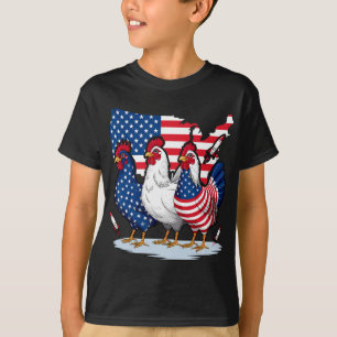 Kippenrood wit blauw patriottische haan 4e van Ju T-shirt