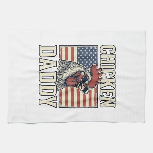 Kippenvader Vintage Haan Patriottisch Theedoek (Horizontaal)