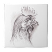 Kipportret in houtskool tegeltje (Voorkant)