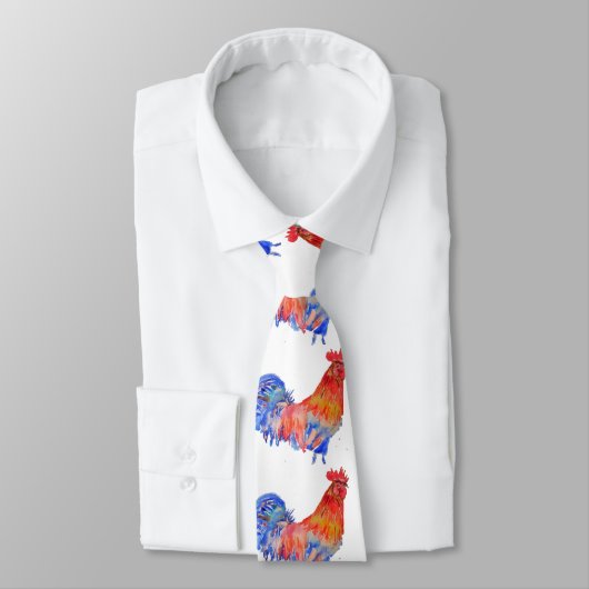 Kipposter Rooster Red Blue Cochle Mannen Stropdas (Gebonden)