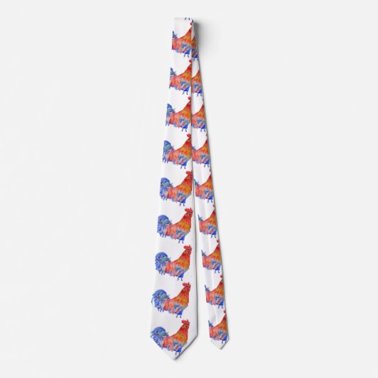 Kipposter Rooster Red Blue Cochle Mannen Stropdas (Voorkant)