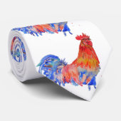 Kipposter Rooster Red Blue Cochle Mannen Stropdas (Opgerold)