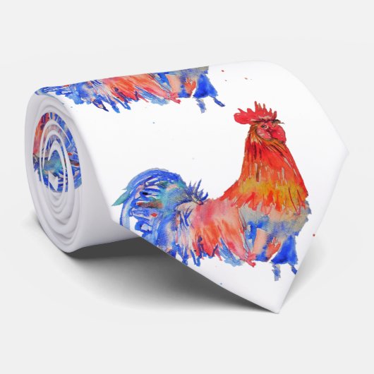 Kipposter Rooster Red Blue Cochle Mannen Stropdas (Opgerold)