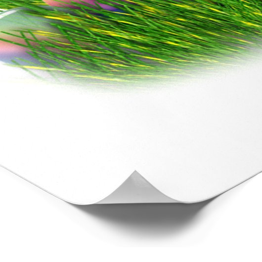 Kip's in een paasmandje (gele tekst) poster (Hoek)