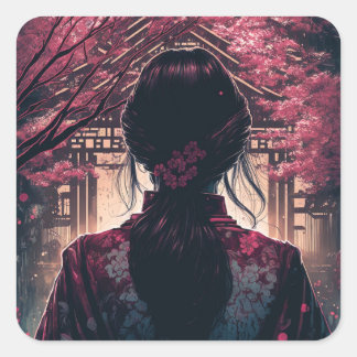 Kira Kirschblüten - Aufkleber Vierkante Sticker