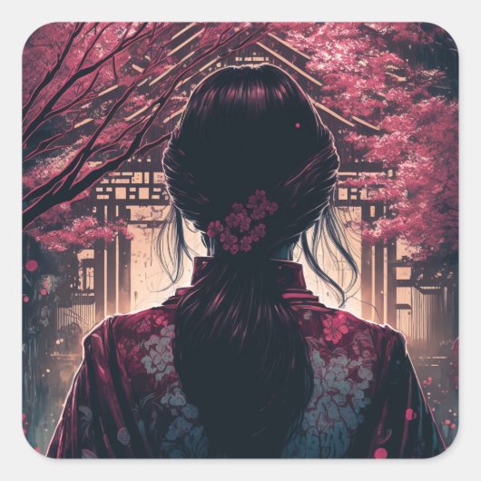 Kira Kirschblüten - Aufkleber Vierkante Sticker (Voorkant)