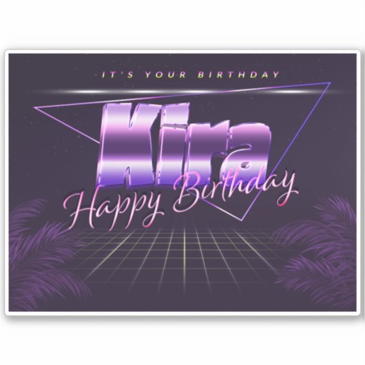 Kira Name Vorname lila retro Sticker Geburtstag (Voorkant)