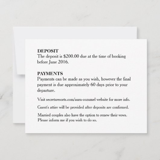 Kira Seashell Droom Strand Bruiloft Richtingen aqu Kaart (Achterkant)