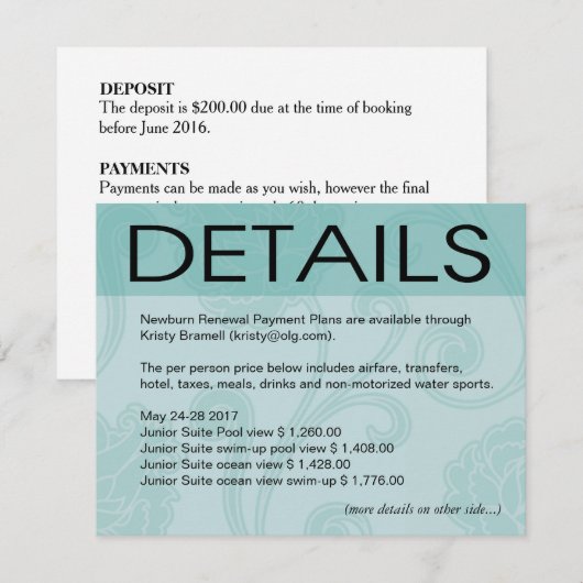 Kira Seashell Droom Strand Bruiloft Richtingen aqu Kaart (Voorkant / Achterkant)