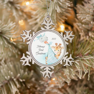 Kiraf Special Delivery Baby's Eerste Kerstmis Tin Sneeuwvlok Ornament