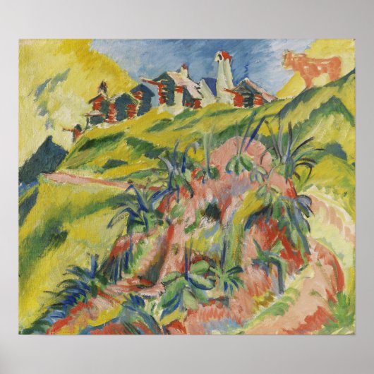 Kirchner - Bergdorf met roze Koe 1919 Poster (Voorkant)